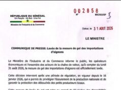 COMMUNIQUE DE PRESSE: Levée de la mesure de gel des importations d’oignons